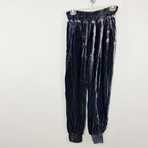 Anthropologie M Gloria Crushed Velvet Joggers Harem Pants Night Blue $128